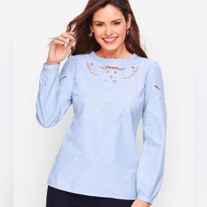 Talbot’s, Detailed Poplin Top, French Blue, Size Medium Petite